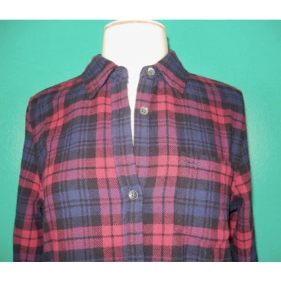 Alex Mill Standard Plaid Navy Blue Burgundy Flannel Shirt Dress - Picture 5 of 5
